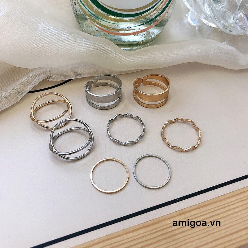 Set 4 Nhẫn Đeo Khớp Ngón Tay Kết Hợp Thiết Kế Đơn Giản Sang Trọng