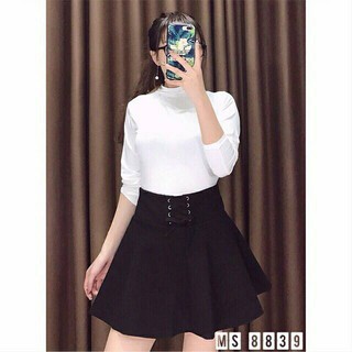 Chân váy dạ xòe đan dây sẵn 2 màu
