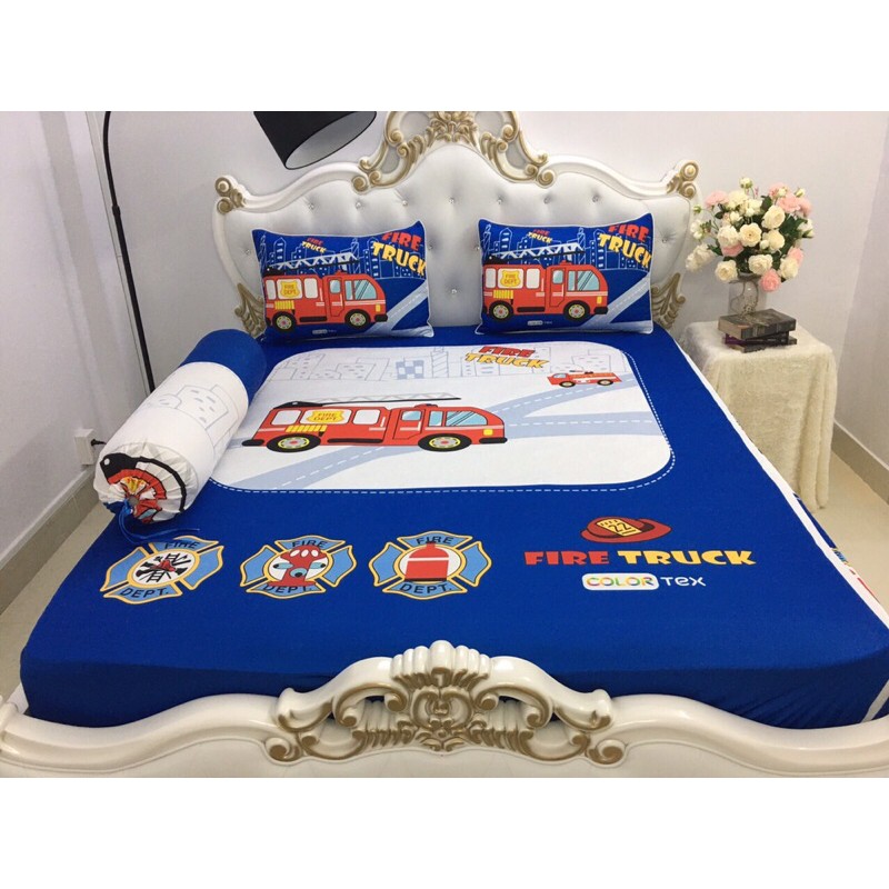 Drap thun 5D cao cấp☘️FREESHIP☘️ ga thun siêu lạnh mẫu xe trẻ em( 1 ga và 3 vỏ gối)