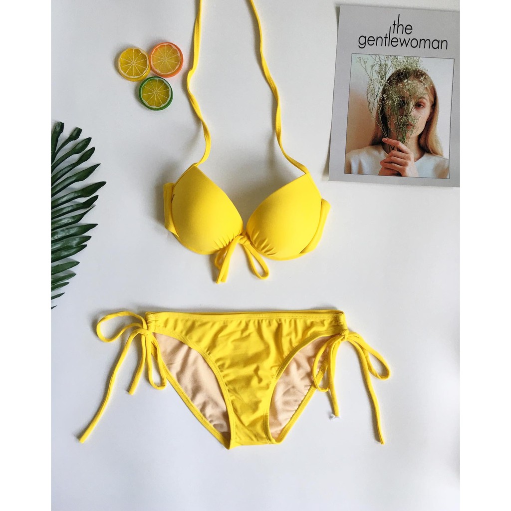 Bikini áo ngực cột nơ quần chip vàng