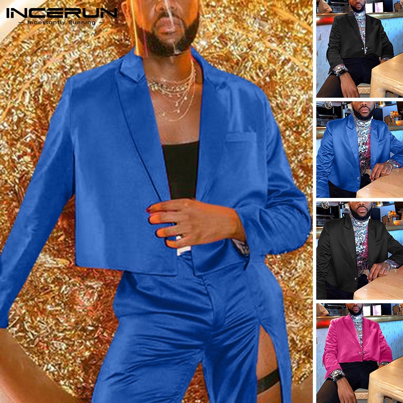 Áo khoác blazer INCERUN 3 màu trơn tay dài mềm mại với 1 nút cài dành cho nam