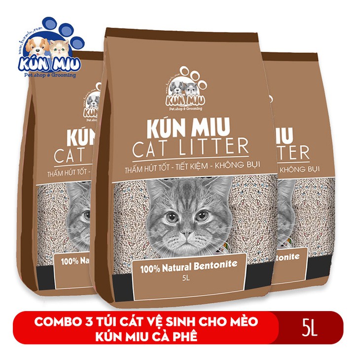 Combo 3 gói Cát vệ sinh cho mèo Kún Miu hương cà phê 5L