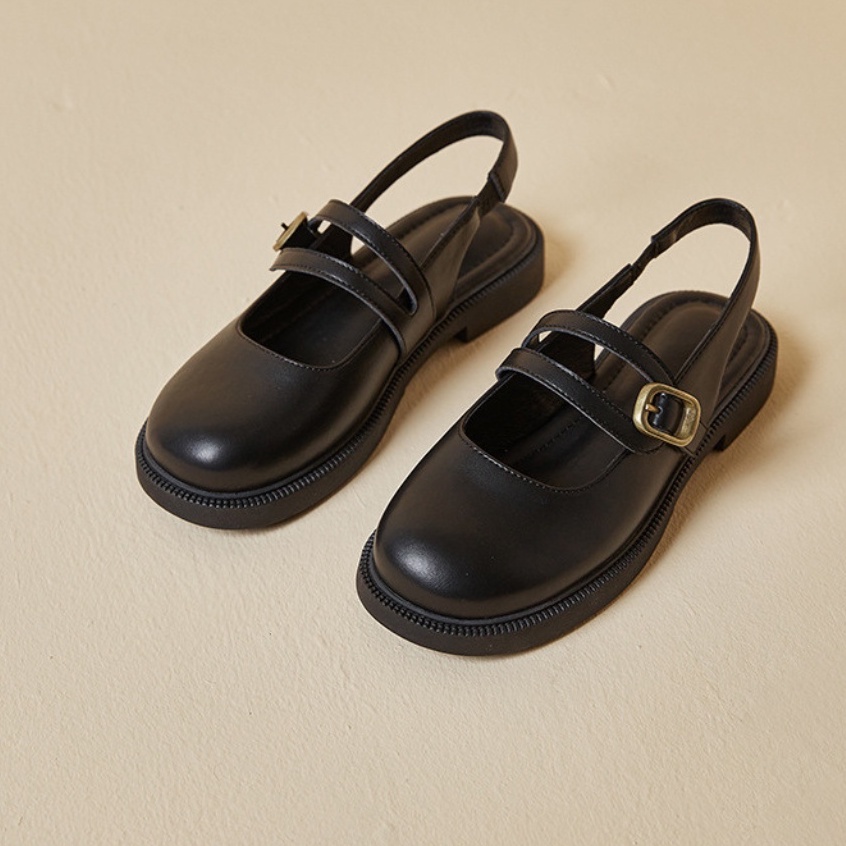Giày sandal Lolita hở gót có quai hậu LAMLAM3456 đế răng cưa, phong cách cổ điển  - dép xinh