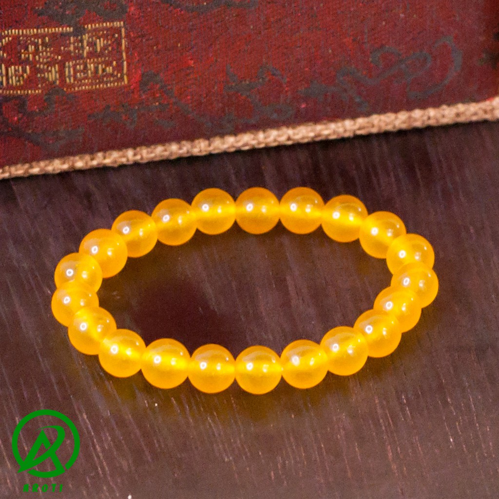 V234-08 Vòng phong thủy mã não vàng 8 ly - Mệnh Kim - Thổ - Thủy V234-08(GM)-Kèm Vòng Phong Thủy Gỗ Mun