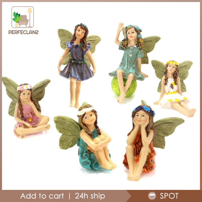[PERFECLAN2]6 Miniature Pixie Flower Fairy Figurine Dollhouse Beautiful Garden Decor Toy