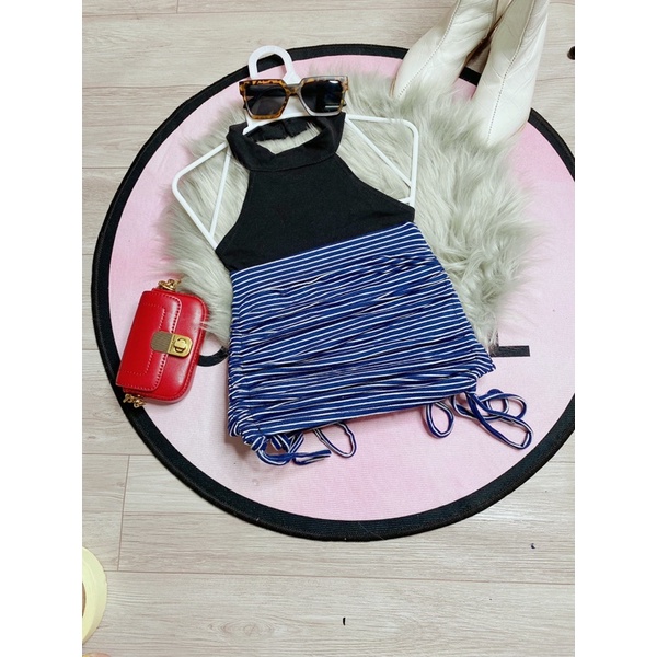 set áo yếm + chân váy kẻ rút dây cực xinh (7-23kg)