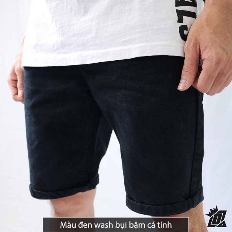 Quần short jean nam DATINO màu Đen Wash Bụi, bền màu không xù