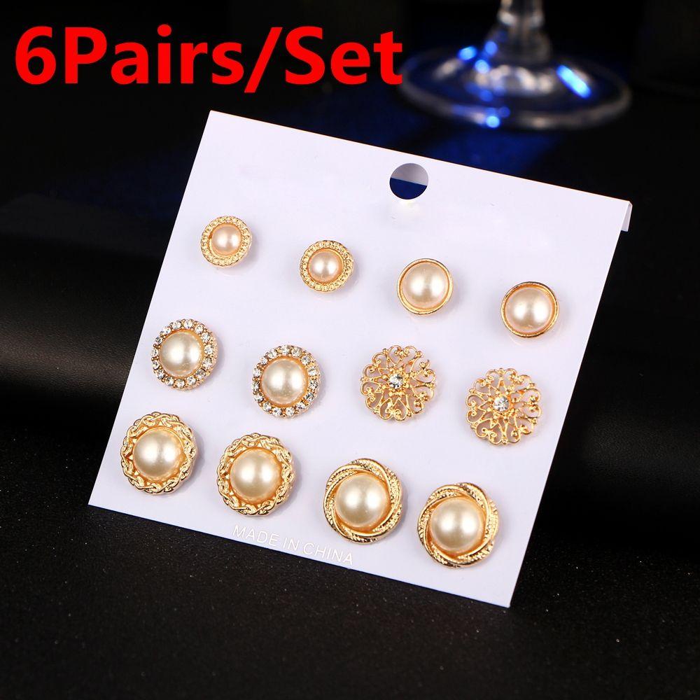 EUCA Set 6 Đôi Khuyên Tai Hoa Hồng Đính Đá Pha Lê