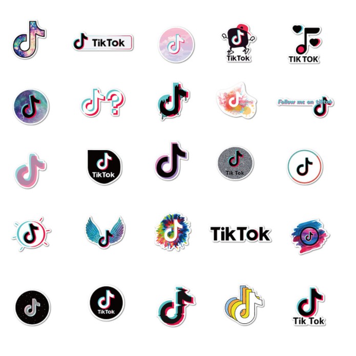 Combo sticker LOGO TIKTOK nhựa PVC không thấm nước, dán nón bảo hiểm, laptop, điện thoại, Vali, xe