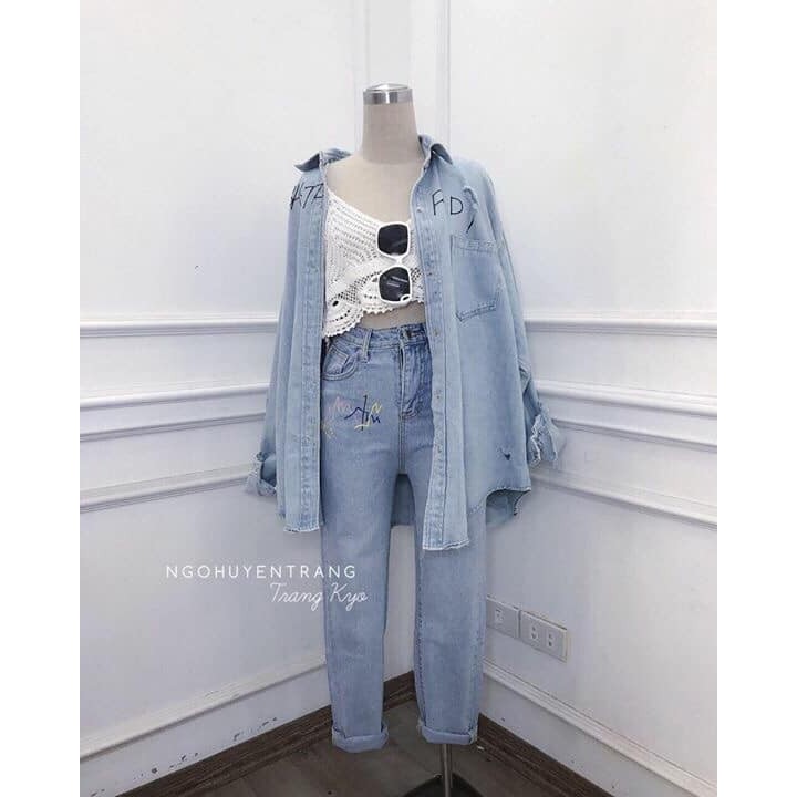 áo sơ mi jean xanh nhạt