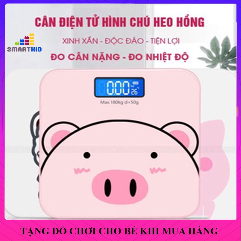 Cân Sức Khỏe, Cân Điện Tử Heo Hồng,Pin Tiểu,Kính Cường Lực, Kèm Đo Nhiệt Độ Phòng,BH 24 Tháng, Đồ Gia Dụng, Đồ trang Trí