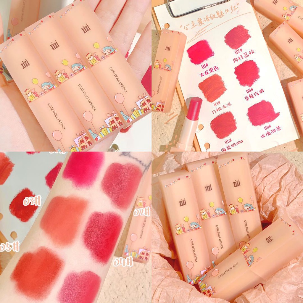 Son Môi Xixi Trang Điểm Dưỡng Ẩm Chống Thấm Nước Thiết Kế Vỏ Búp Bê Dễ Thương