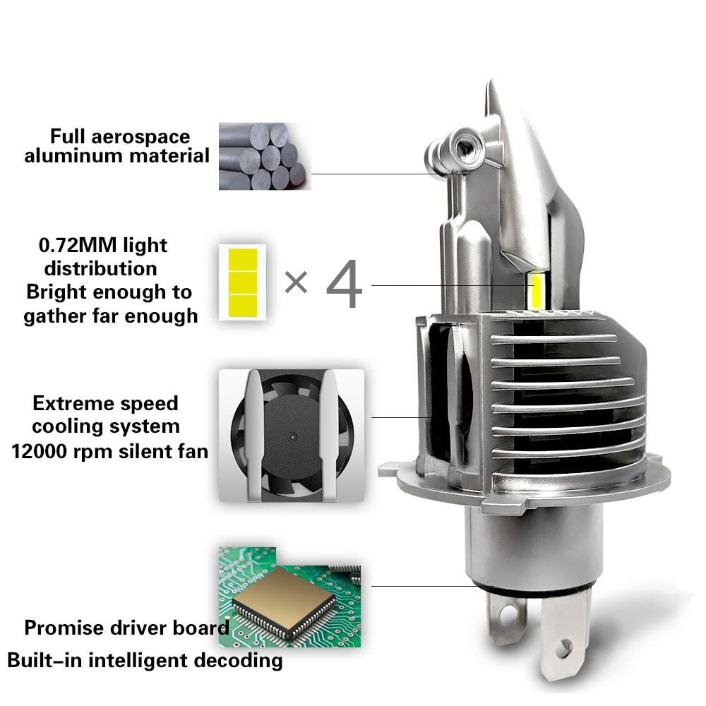 KEIN 2 CÁI H4 Máy bay chiến đấu Led Đầu máy bay Siêu sáng Đèn pha Xe hơi Đèn pha LED Khoảng cách Làm nổi bật Bóng mát Siêu sáng Chống thấm nước Thông minh Đổi màu Vàng