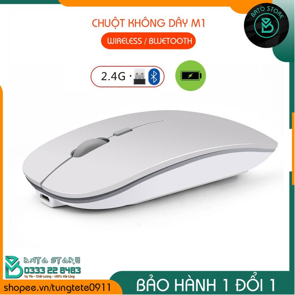 Chuột không dây tự sạc M1 Cao Cấp (Wireless/Bluetooth Mouse Re-chargeable) chuyên dùng cho Máy tính, Laptop, Phone, Tivi