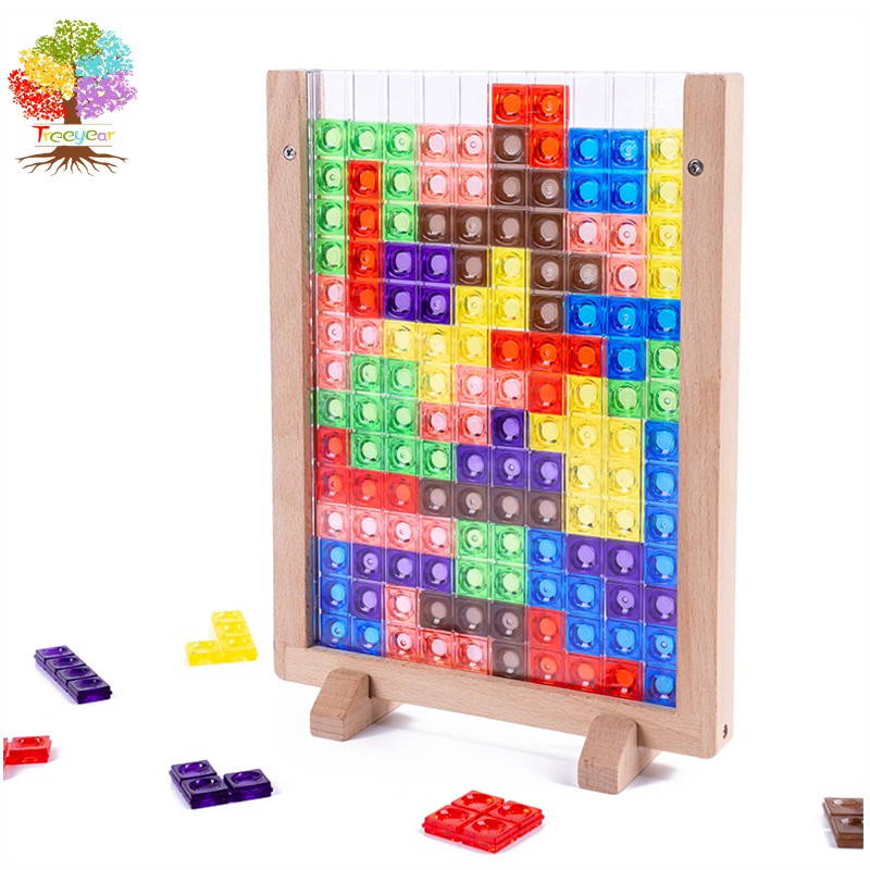 Bộ đồ chơi ghép hình Treeyear 3d bằng gỗ nhiều màu sắc cho bé