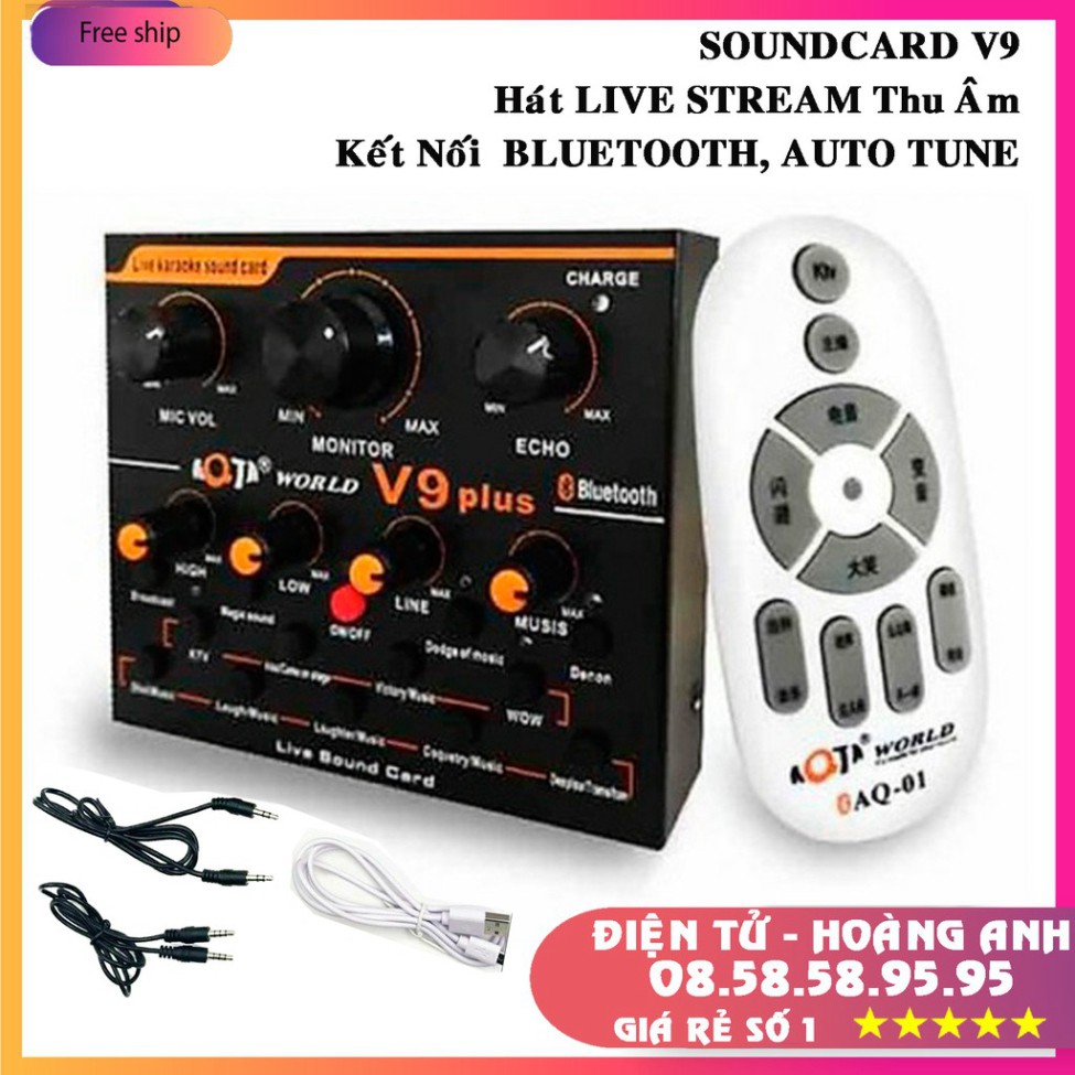 Soundcard V9 plus có BLUETOOTH auto tune live livestream (Mic AT100-AQ220-Bm900-S8-V8-V9-V10)