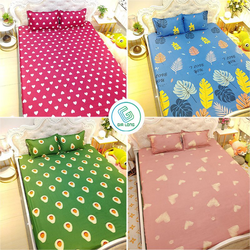 Bộ ga gối 💖m2/m4💖 drap giường poly, ga trải giường + 2 vỏ gối nằm đơn giản Gia Long Home