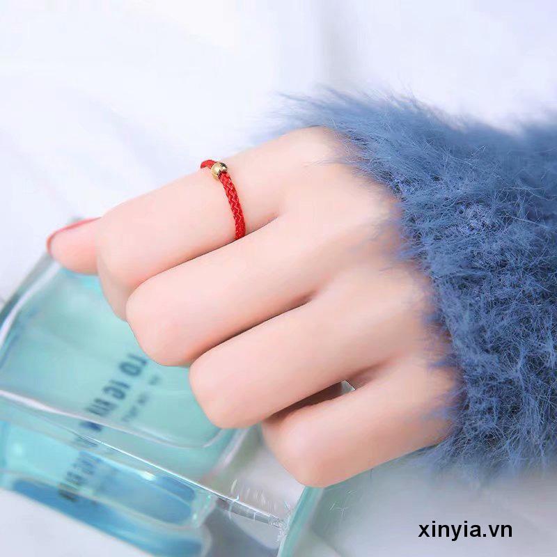 Nhẫn Bện Dây Đính Hạt Vàng Nhỏ Màu Đen Dành Cho Cặp Đôi Bạn Gái