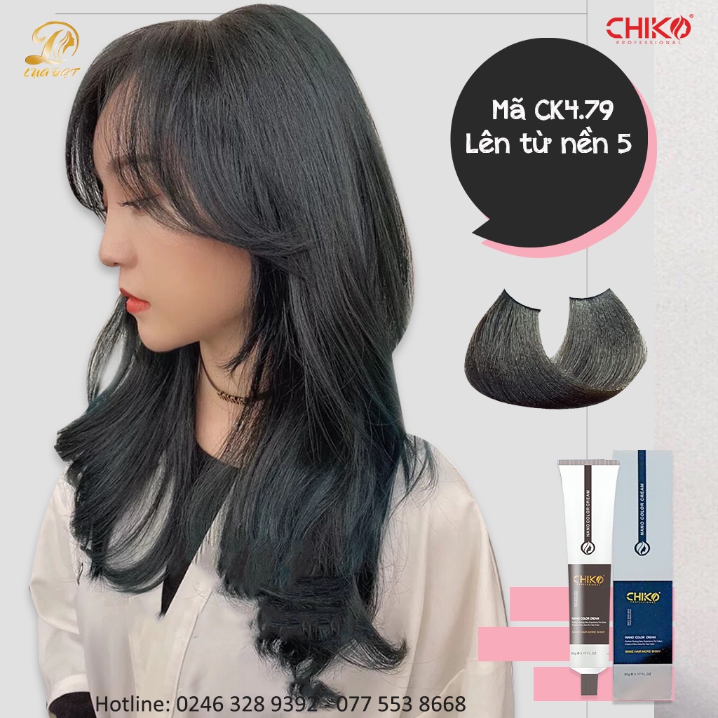 (Phủ bạc 100%) RÊU TRÀ ĐEN-Thuốc nhuộm tóc màu rêu trà đen mã (CK 4.79) CHIKO + TẶNG kèm trợ nhuộm