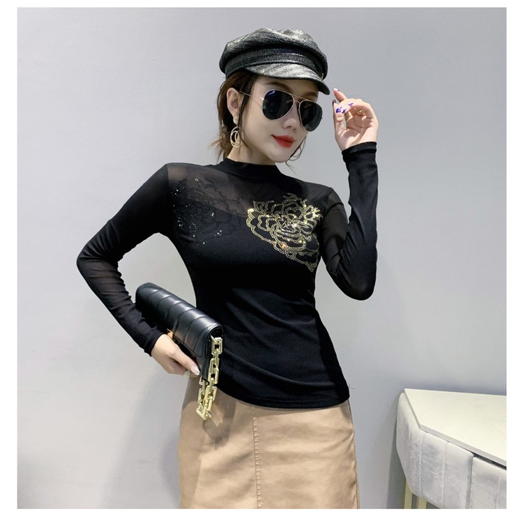 Áo lưới dài tay Áo thun dài tay nữ phối thời trang mùa thu cho