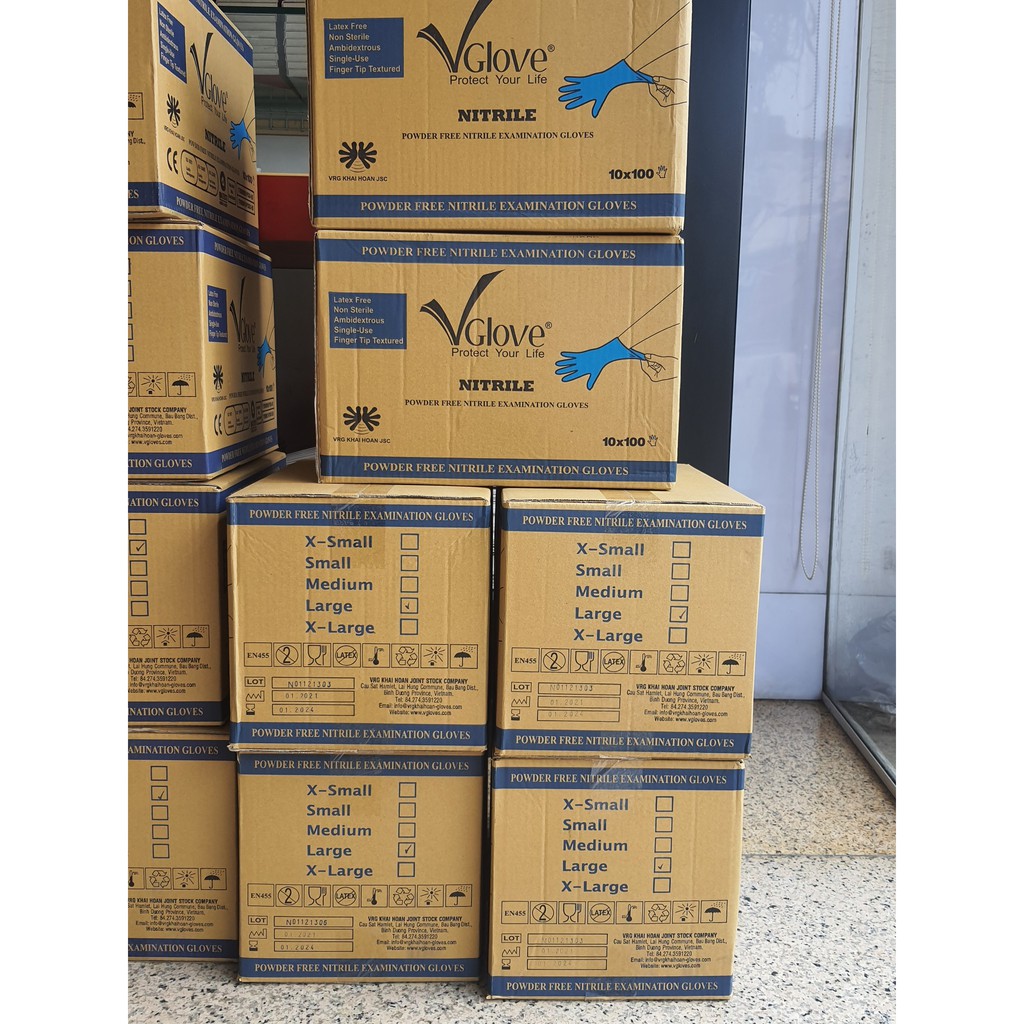 Găng tay y tế Nitrile Vglove không bột màu xanh- HÀNG SẴN-- Hộp 100 chiếc | BigBuy360 - bigbuy360.vn