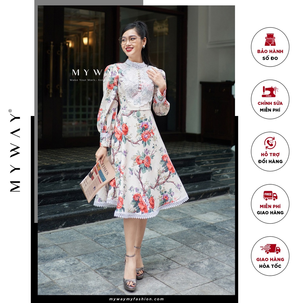 Đầm Xòe Nữ MY WAY Tay Bồng Họa Tiết Hoa Sang Trọng 9MD0618 HA0