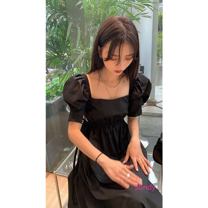 Đầm Đen Tay Phồng Phối Ren Thời Trang Mùa Hè Pháp Cho Bé Gái