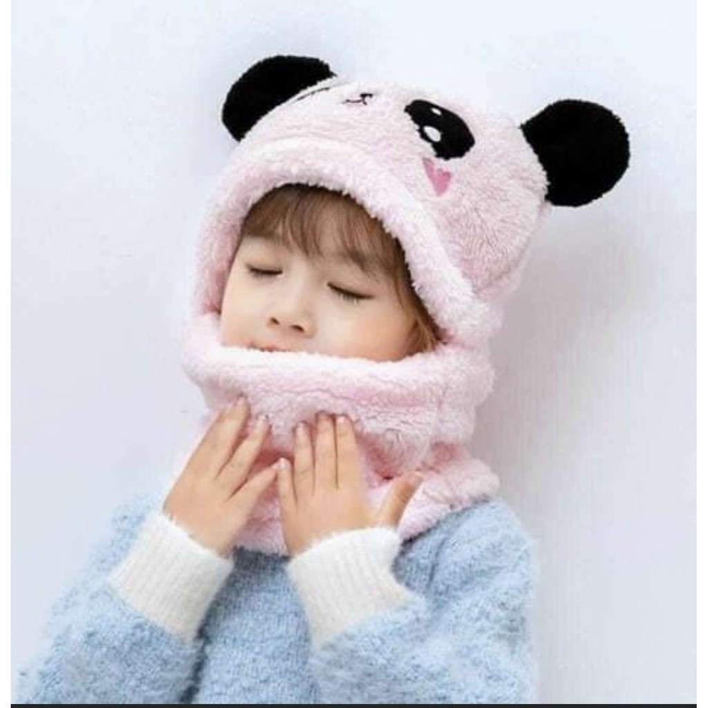 MŨ LÔNG GẤU TRÚC KÈM KHĂN CỔ CO GIÃN CHO TRẺ EM- NGƯỜI LỚN - SỈLẺLONGBIÊN