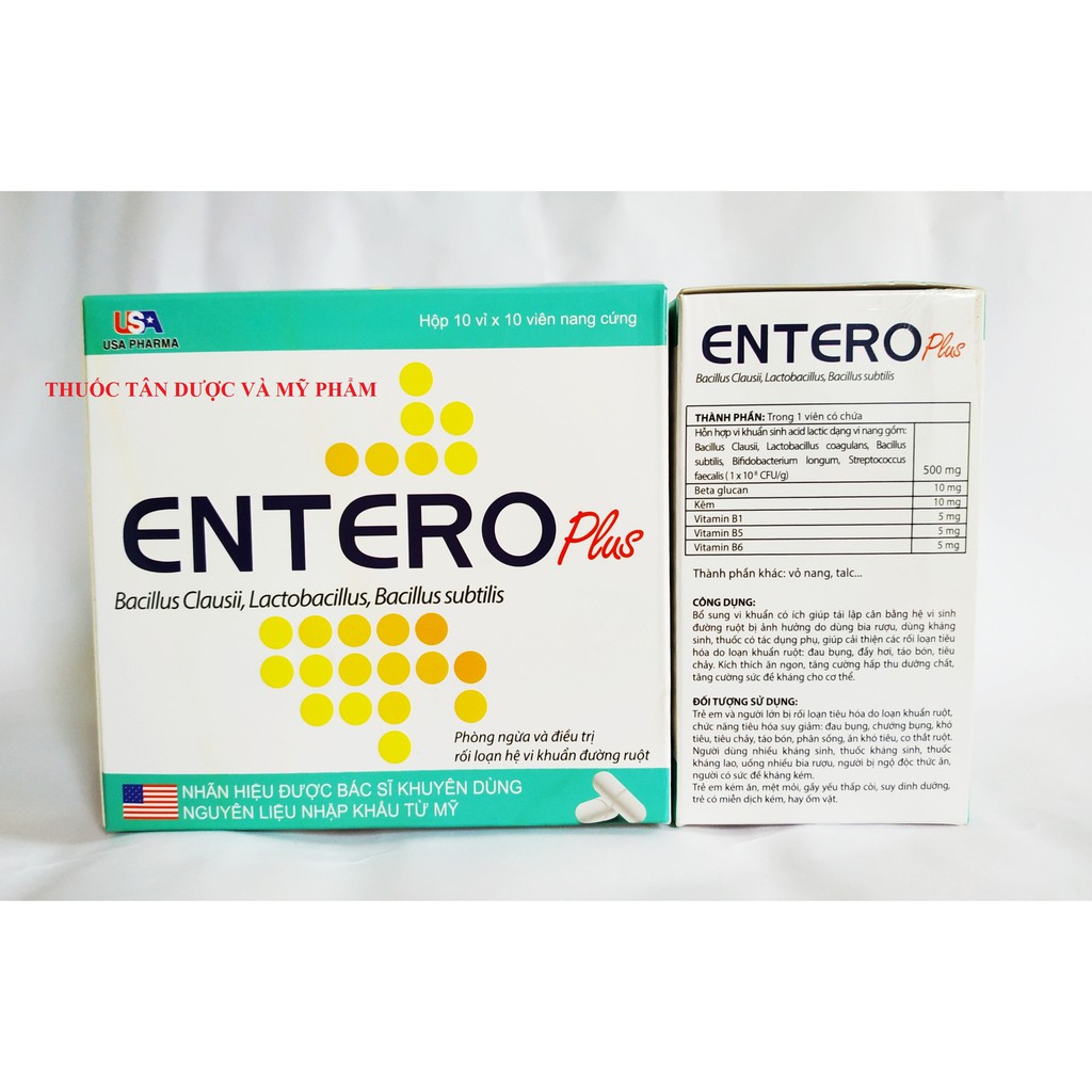 Men Vi Sinh Kết Hợp Men Tiêu Hóa Entero Plus - Cân Bằng Hệ Vi Sinh Đường Ruột - Rối Loạn Hệ Tiêu Hóa - Hộp 100 Viên