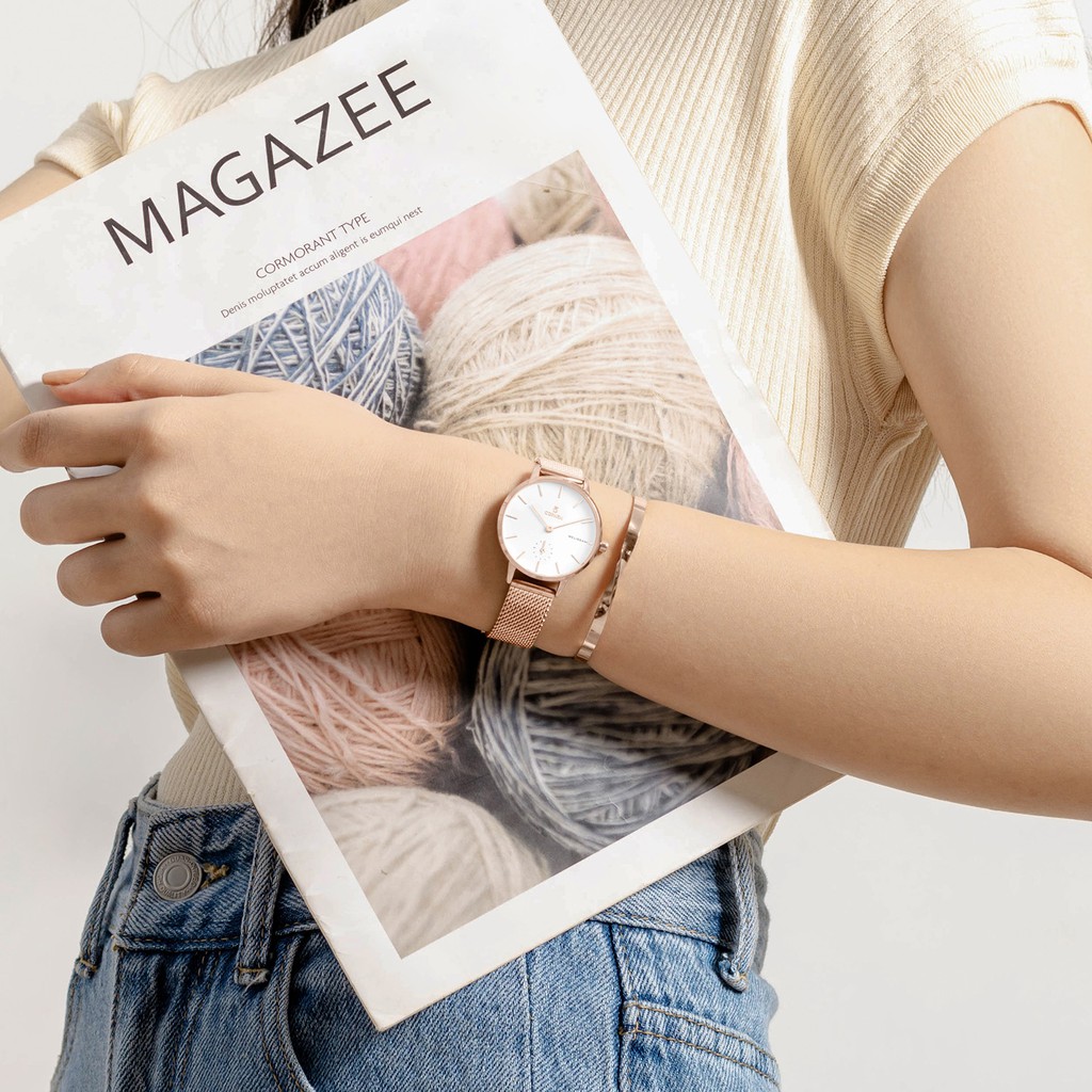 [Mã FARSBR243 giảm 15% đơn 249K] Đồng hồ nữ Curnon dây kim loại rosegold Melissani Serene - Hàng chính hãng