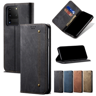 Bao da điện thoại nắp lật từ tính họa tiết denim cho Samsung S20 Ultra S10 Plus S10E Note 10 Lite/A81 S10 Lite/A91