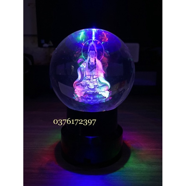 Quả cầu pha lê mẹ Quan Âm size lớn_kèm đế đèn đổi màu
