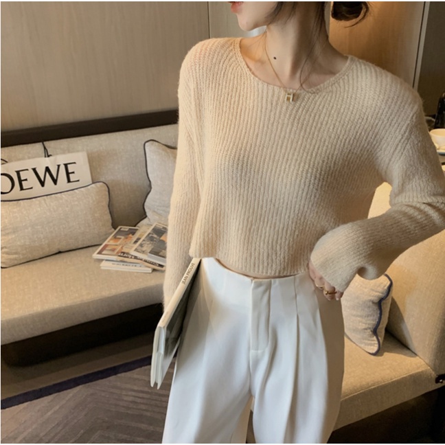ihkke Áo sweater cổ tròn chất liệu mềm mại thời trang dành cho nữ
