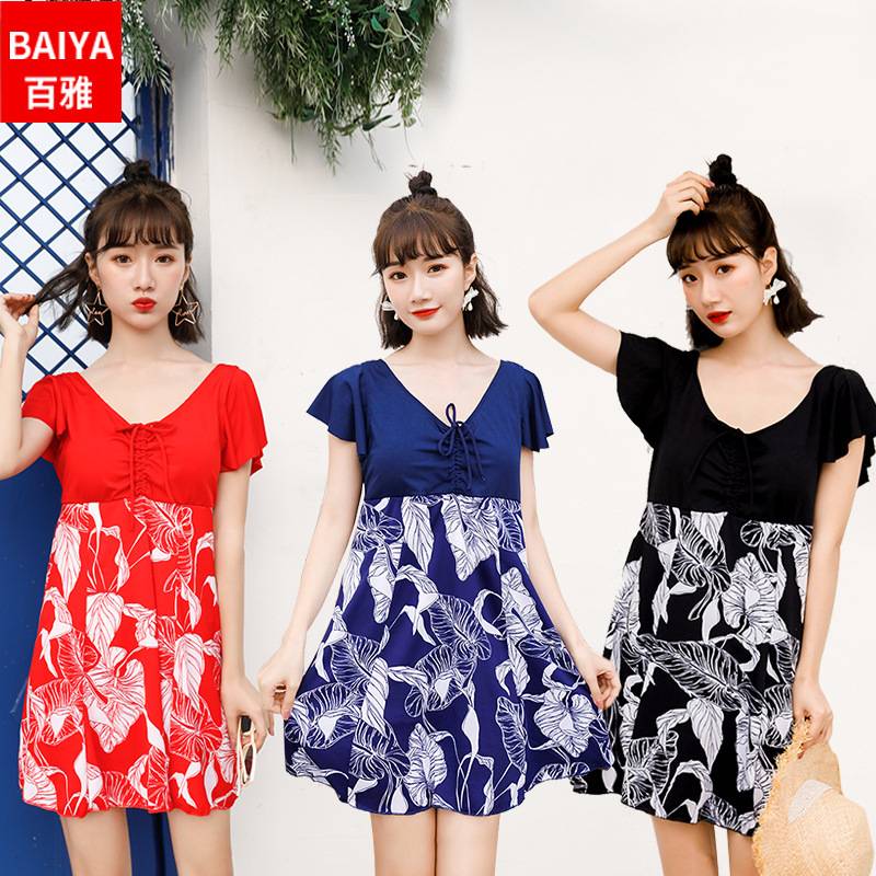 XL, Bãi biển mùa xuân nóng bỏng, trang phục, bảo thủ, đồ bơi in ngực lớn mỏng