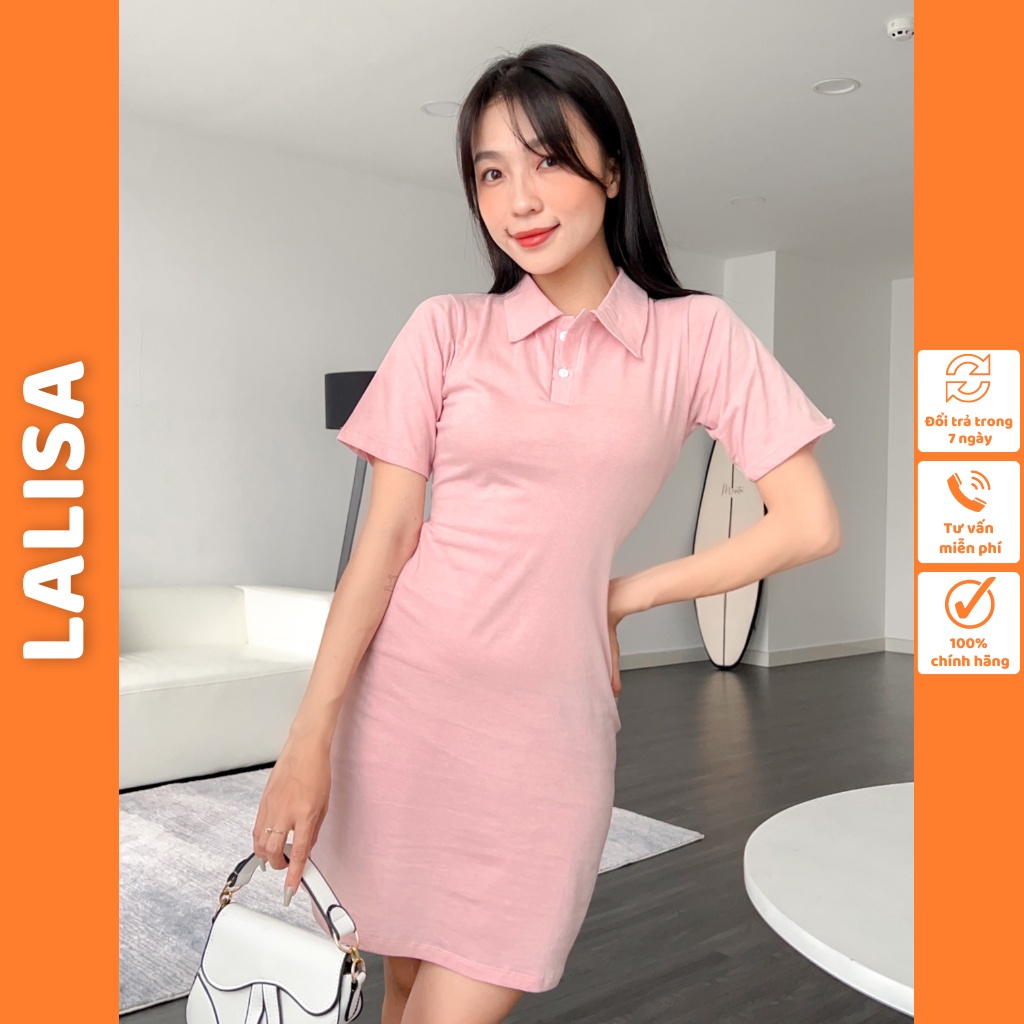 Váy Xinh Polo LALISA Thiết Kế Thời Trang Hàn Quốc Chất Thun Cotton Ôm Body Hai Màu Hồng Đen Đi Dự Tiệc, Đi Chơi VD005