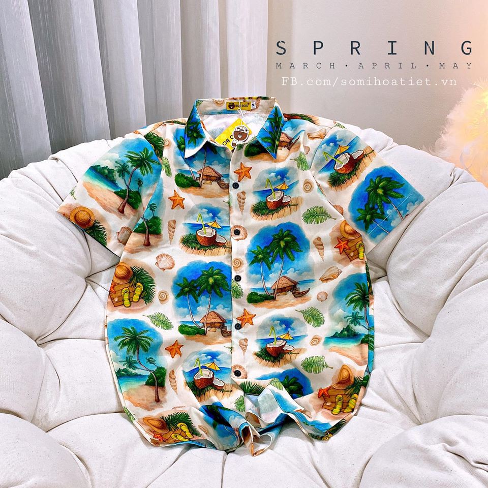 [Banana]- Áo sơ mi hoạt hình san hô(M,L,XL)