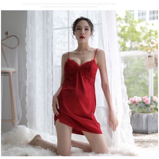 váy ngủ lụa 2 dây váy ngủ nữ phối ren hàng quảng châu cao cấp