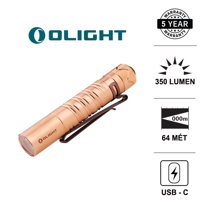 Đèn pin mini OLIGHT I5R EOS Copper sáng 350 lumen chiếu xa 64m pin sạc 14500 cổng sạc Type-C Đèn &amp; Đèn pin