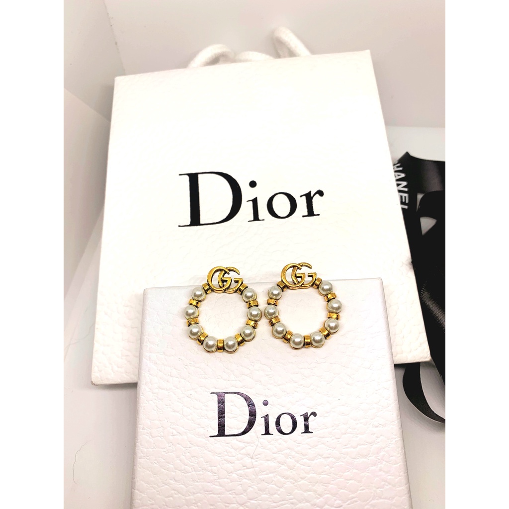 Khuyên tai nữ thương hiệu GG vành tròn mạ vàng đính ngọc sang trọng TB458 TOBI STORE