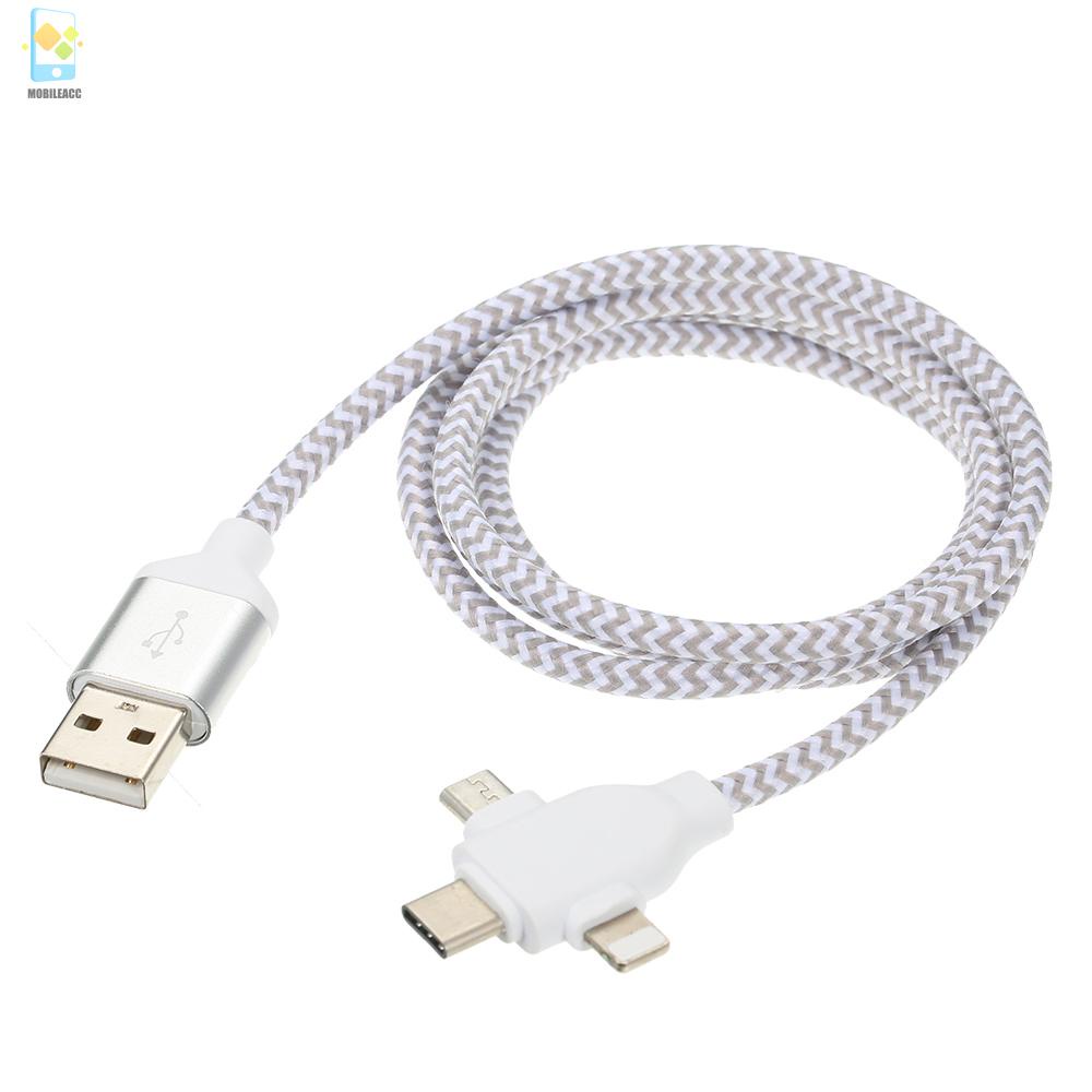 Dây Cáp Sạc Nhanh Bện Nylon 12h 3 Trong 1 2.4a Với Micro Usb / Type-C / Lighting Cho Iphone Xiaomi Huawei Samsung