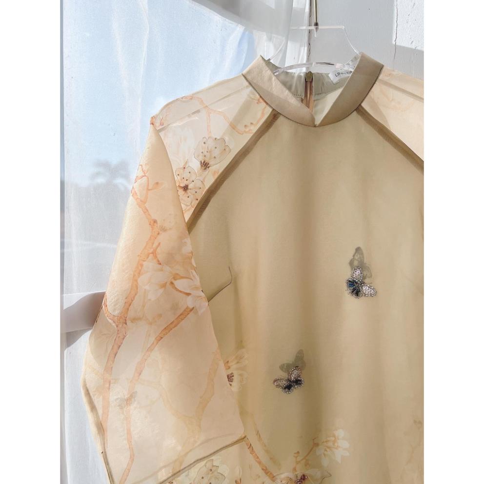 Áo Dài Cách Tân Voan Tơ In 4 Tà Cao Cấp