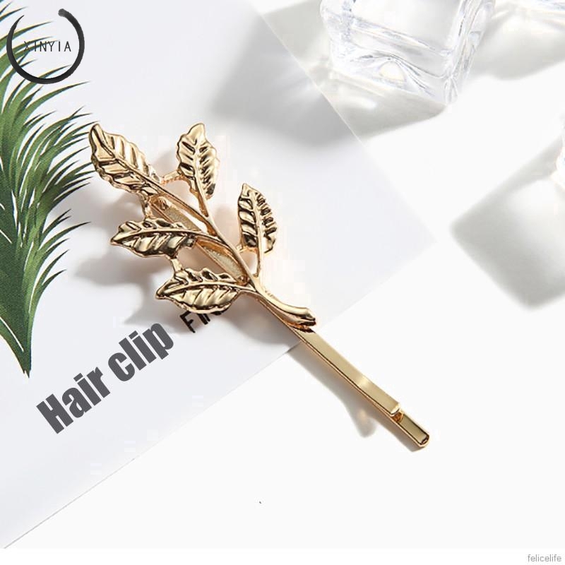 Kẹp tóc hình chiếc lá Chất liệu hợp kim sáng bóng cho nữ