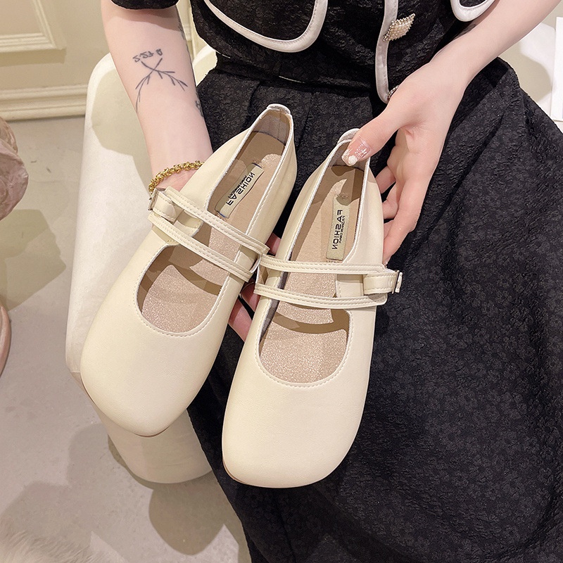Giày Búp Bê Da Mũi Vuông Đế Mềm Thời Trang Mùa Hè Cho Nữ