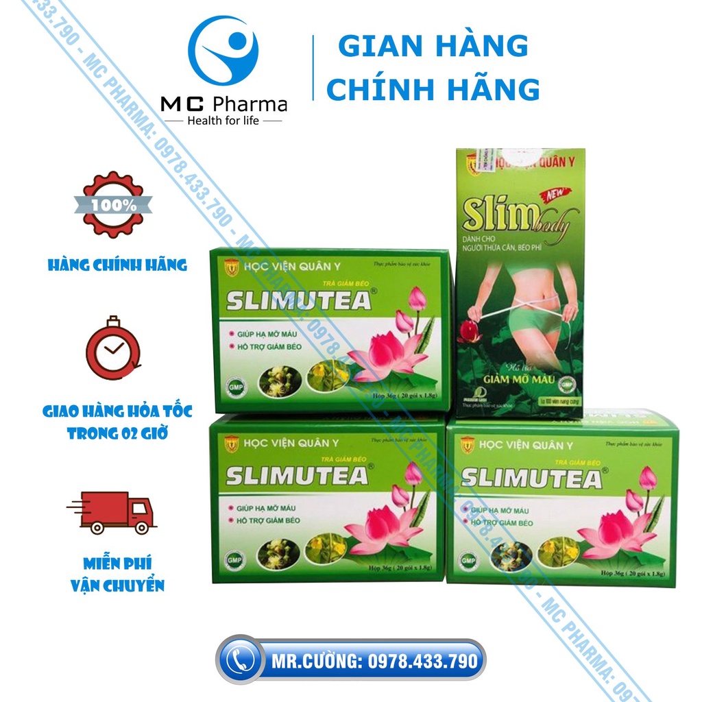 {Chính Hãng} Combo bộ 02 sản phẩm hỗ trợ giảm cân (01 hộp Slimbody và 03 hộp trà Slimutea)