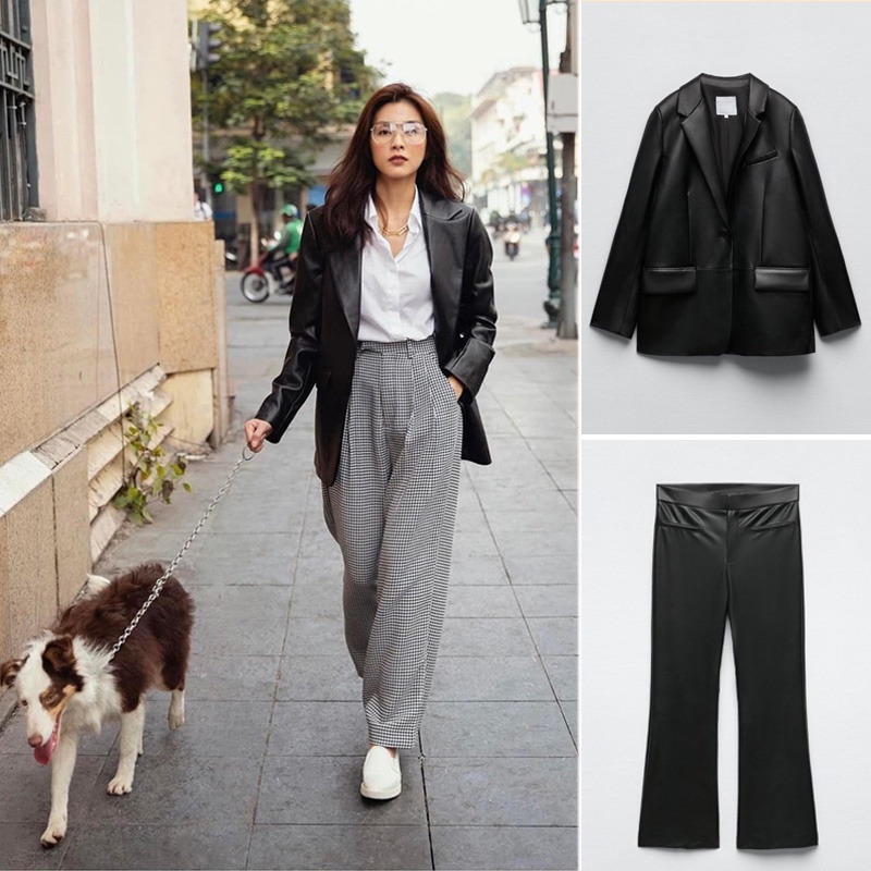 BỘ ÁO BLAZER VÀ QUẦN ZRA NỮ DA MÀU ĐEN - 4432/719