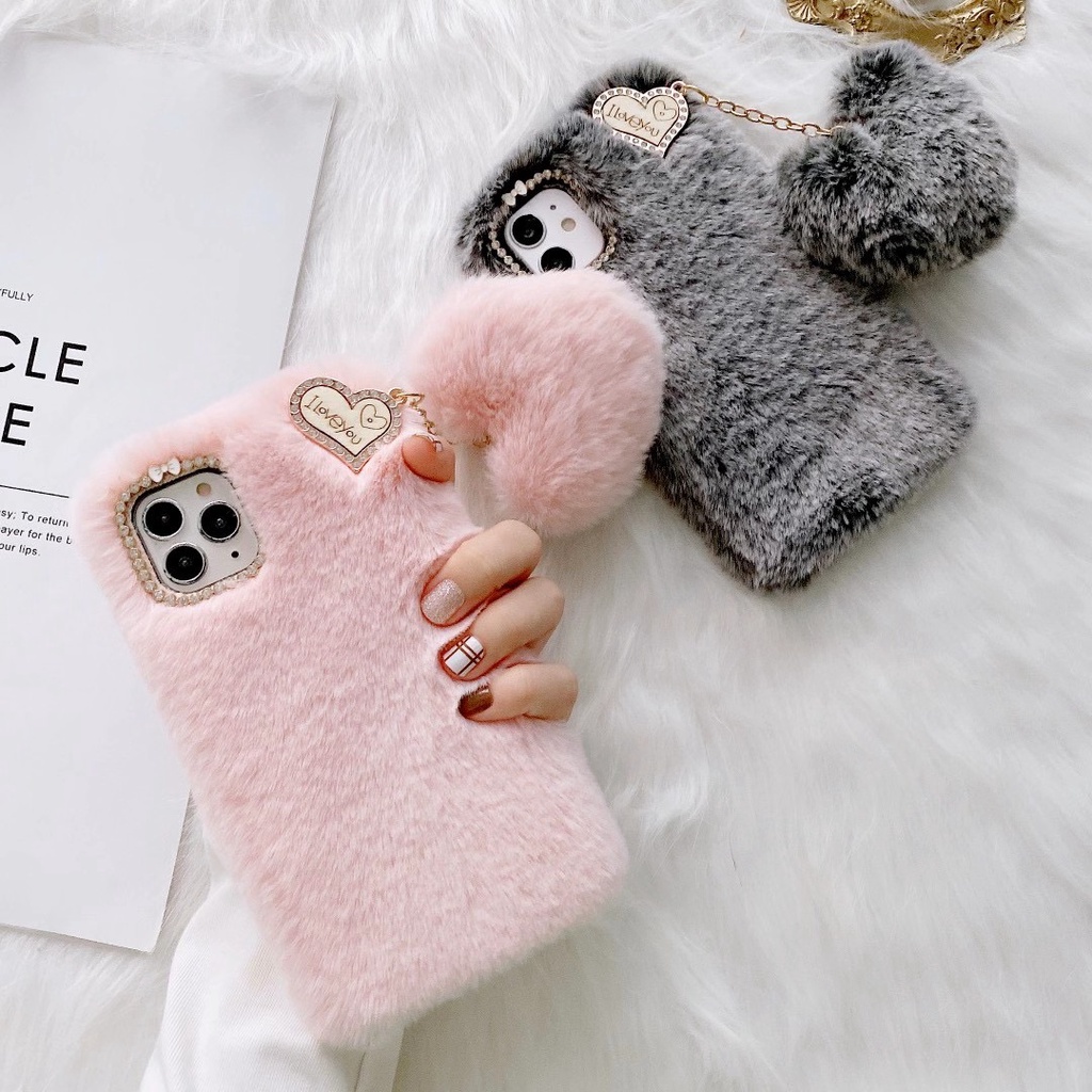 Soft Plush Case iPhone 12 12 Pro 12 Pro Max Pink Girl loving TPU Casing 11 Pro Max 7 8 Plus Sweet Heart Hanging Case X XS XR XS MAX Fashion Casing Comfortable Phone Cover