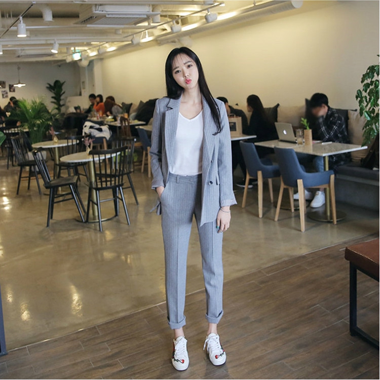 Set áo khoác Blazer tay dài + quần dài thời trang công sở cho nữ