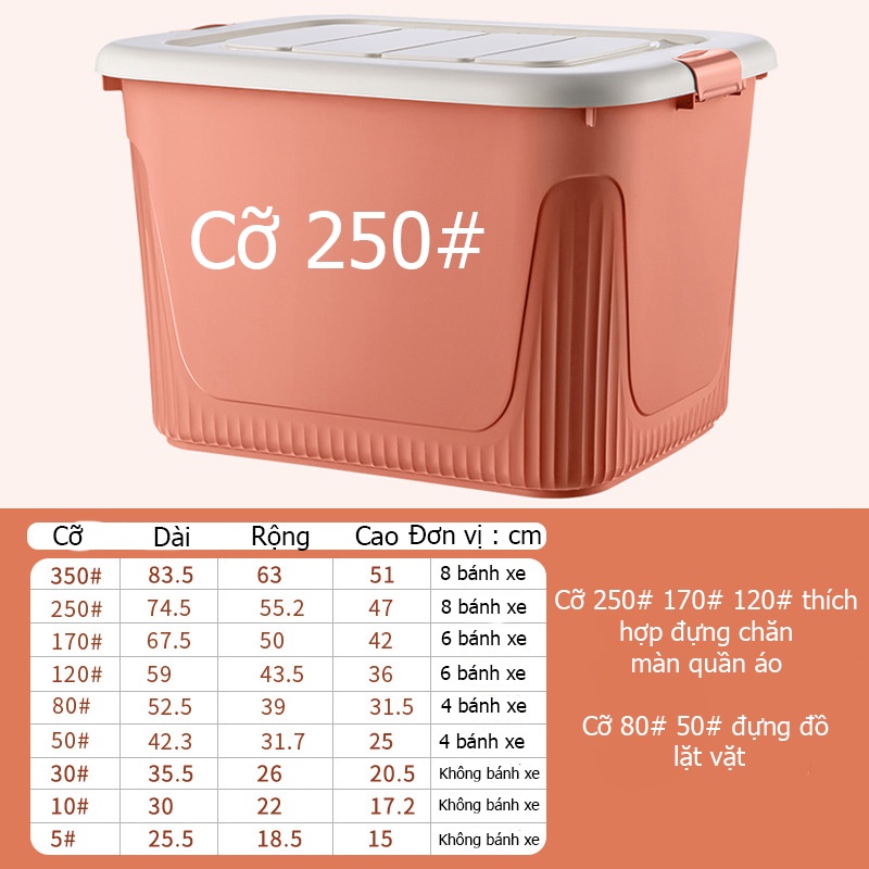 Thùng đựng đồ đa năng cỡ lớn đựng chăn màn quần áo có bánh xe nắp khóa chắc chắn