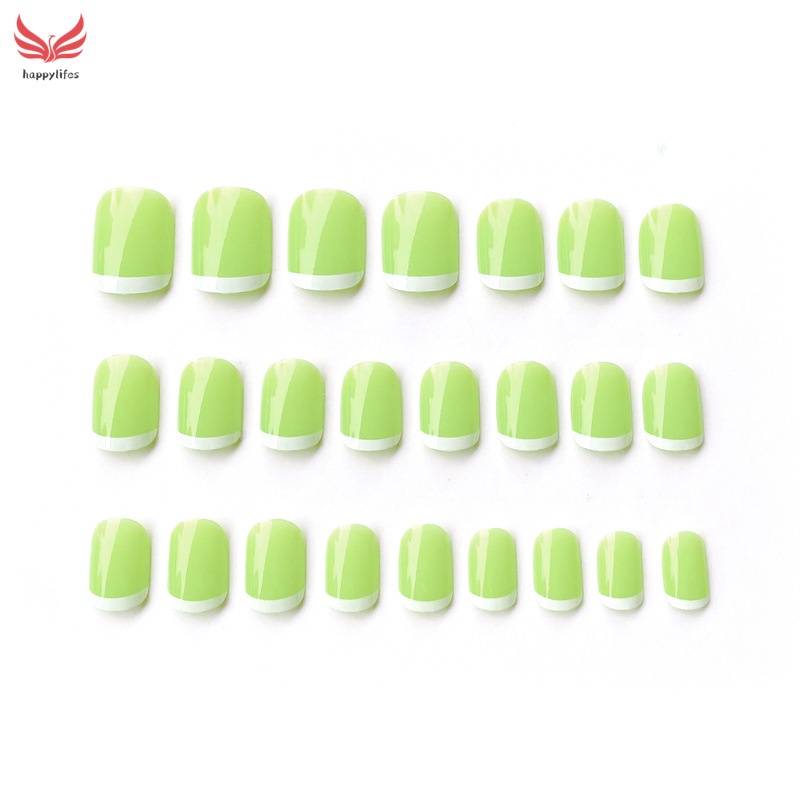 Set 24 Móng Tay Giả Màu Trắng/Xanh Lá Thời Trang Cho Nữ