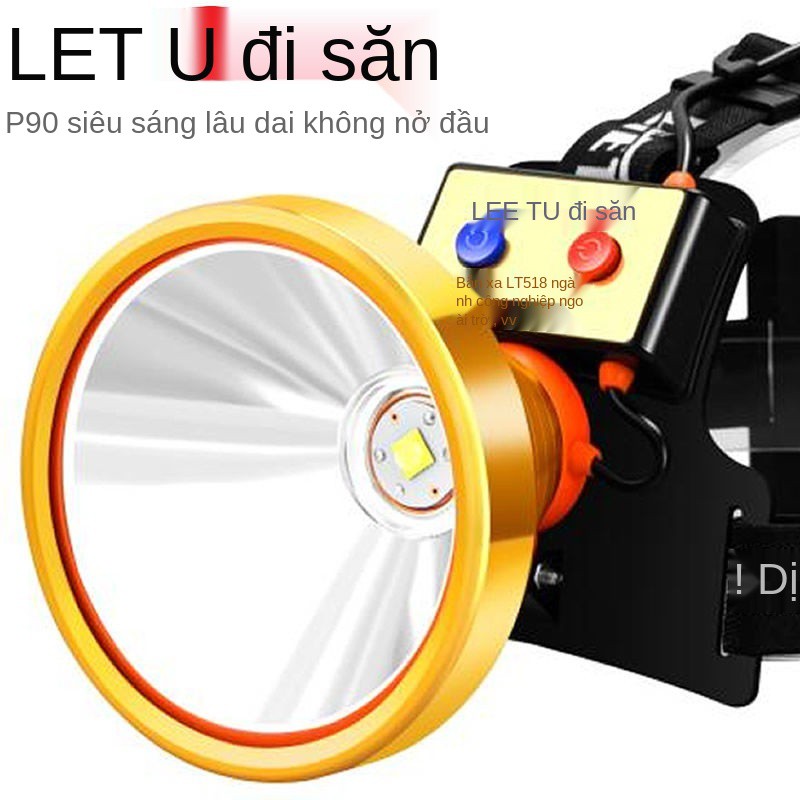 Đèn pha LED lõi tứ P90 ánh sáng mạnh có thể sạc lại câu cá ngoài trời đánh ban đêm vàng thợ mỏ gắn đầu thoát